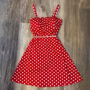 R&K Originals Vintage Woman Red White Polka Dot Fit Flare Scalloped Bust 18W